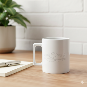 Cană albă cu toartă dreptunghiulară